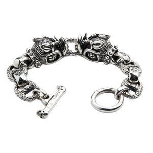 Bracelet tête de sanglier en argent sterling 925, revers du fermoir tête de sanglier