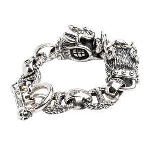 Bracelet tête de sanglier en argent sterling 925, vue sous angle des têtes de sanglier