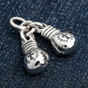 Boxing Gloves Sterling Silver Pendant, gloves front denim