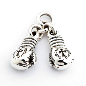 Boxing Gloves Sterling Silver Pendant, paired gloves front