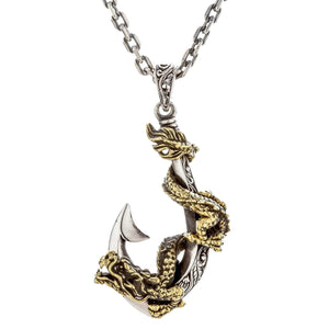 Pendentif dragon en laiton et hameçon en argent sterling, face de l'hameçon dragon