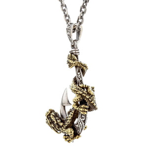 Pendentif dragon en laiton et hameçon en argent sterling, côté de l'hameçon