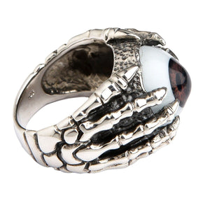 Ring i sterlingsilver med brun ögonglob och klor, skenans insida och sidan av kloramen