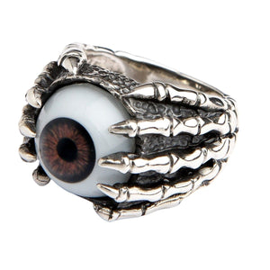 Ring i sterlingsilver med brunt öga och klor, höger sida av klofattning och öga