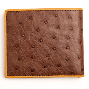 Brown Quill Ostrich Bifold with Tan Edging showing opposite quill panel and tan edge.