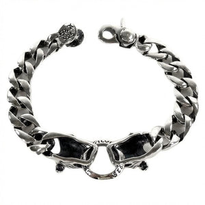 Bulldog Head Sterling Silver Cuban-Link Bracelet, bracelet reverse