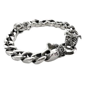 Bulldog Head Sterling Silver Cuban-Link Bracelet, bracelet three quarter
