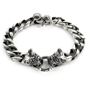 Bulldog Head Sterling Silver Cuban-Link Bracelet, bulldog bracelet full