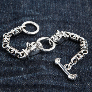 Bulldog Iron Cross Sterling Silver Bracelet, bulldog head link detail