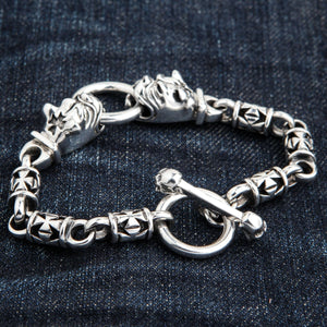 Bulldog Iron Cross Sterling Silver Bracelet, oxidized silver macro