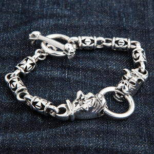 Bulldog Iron Cross Sterling Silver Bracelet, toggle clasp detail
