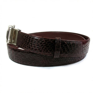Burgundy Crocodile Stomach Leather Belt, automatic buckle front