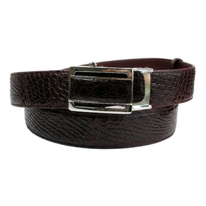 Burgundy Crocodile Stomach Leather Belt, belt reverse and buckle