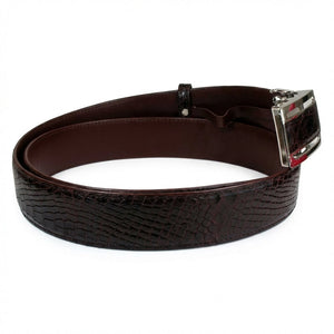 Burgundy Crocodile Stomach Leather Belt, buckle side profile