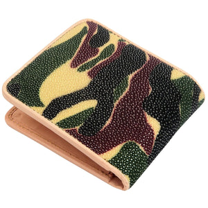 Camouflage Stingray Bifold with Tan Trim showing rear panel above the opened fold.