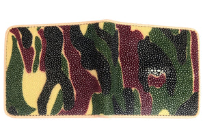 Camouflage Stingray Bifold with Tan Trim showing the full camouflage exterior opened flat.