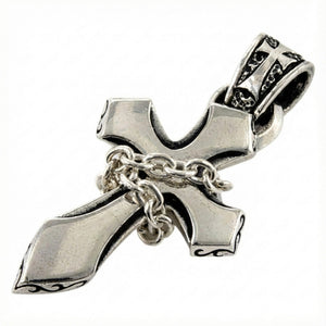 Chained Gothic Cross Leather Necklace, chained cross diagonal