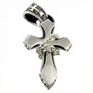 Chained Gothic Cross Leather Necklace, chained cross front