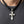 Chained Gothic Cross Leather Necklace, worn at the neckline