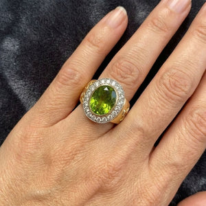 Peridot Gold-Plated Cross Bishop Ring, worn on an adult model