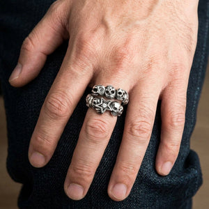 Clear CZ Star Skull Sterling Silver Ring, worn on the hand