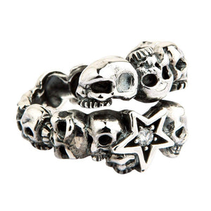 Clear CZ Star Skull Sterling Silver Ring, ring front low angle
