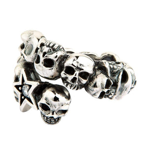 Clear CZ Star Skull Sterling Silver Ring, ring front opposite