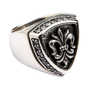 Diamond Fleur-de-Lis schildring van sterling zilver, rechter kwart schild en ringband