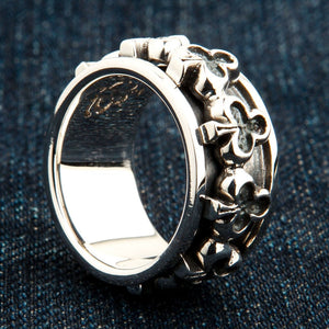 Club Suit Sterling Silver Spinner Ring, club band profile