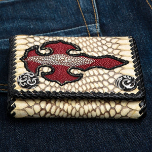 Cobra Skin Red Stingray Cross Biker Wallet, closed front