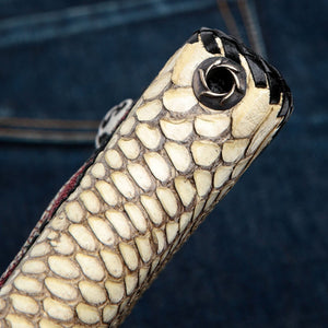 Cobra Skin Red Stingray Cross Biker Wallet, grommet detail