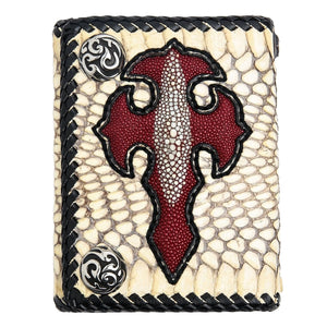 Cobra Skin Red Stingray Cross Biker Wallet, isolated portrait front