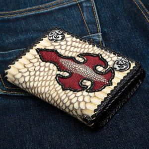 Cobra Skin Red Stingray Cross Biker Wallet, opposite front angle