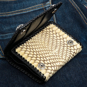 Cobra Skin Red Stingray Cross Biker Wallet, partly open exterior
