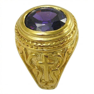 Vergoldeter Amethystring mit Kreuz und Rankenmuster, Blickwinkel auf das Rankenmuster