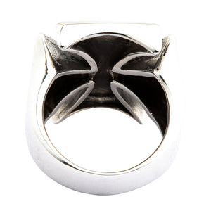 Bague motard en argent sterling avec croix à lettrage, intérieur de l'anneau et poinçon d'argent