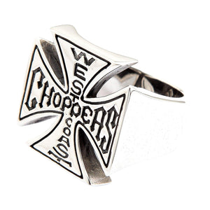 Bague motard en argent sterling avec croix à lettrage, branche gauche de la croix et épaulement