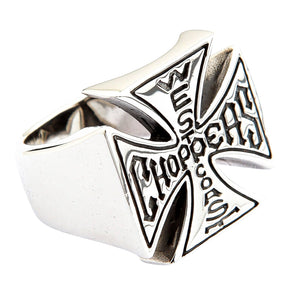 Bague motard en argent sterling avec croix à lettrage, branche droite de la croix et épaulement