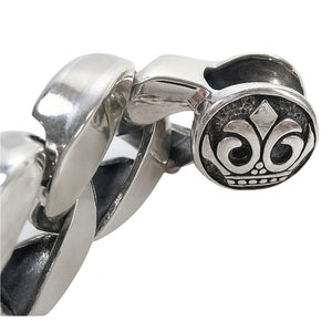 Crown Clasp Sterling Silver Cuban Bracelet, crown clasp detail