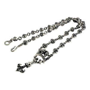 Crown and Fleur-de-Lis Sterling Silver Necklace, full necklace front view