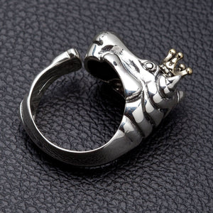 Justerbar ring med krönt flodhäst i 925 sterlingsilver, motsatt sida av flodhästhuvud och öppen öppning
