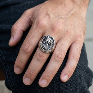 Crucifix Clock Sterling Silver Gothic Ring, worn on the hand