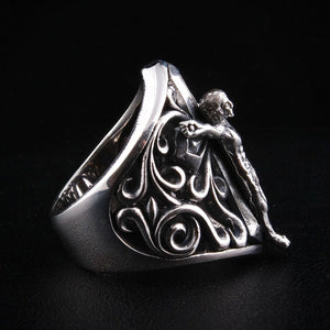 Bague bouclier crucifix et filigrane en argent sterling .925, angle intérieur de la bague