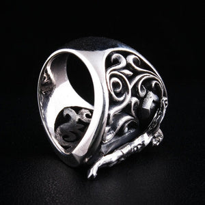 Bague bouclier crucifix et filigrane en argent sterling .925, côté opposé de la bague