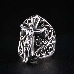Bague bouclier crucifix et filigrane en argent sterling .925, bague de trois-quarts droit