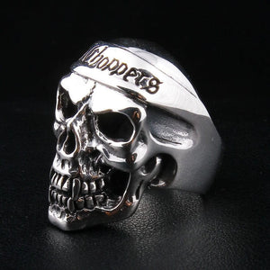 Deadcity Choppers Skull Sterling Silver Ring, three quarter skull view
