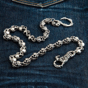 Teufelsschädel-Portemonnaiekette aus Sterlingsilber, aufgerollte Totenkopfglieder