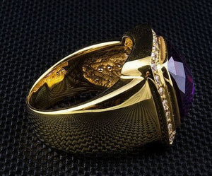 Bague d'évêque à croix et améthyste carrée plaquée or, épaulement uni
