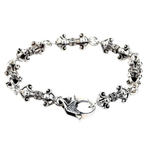 Dorje Vajra Sterling Silver Link Bracelet showing the clasp and curled links from the front.