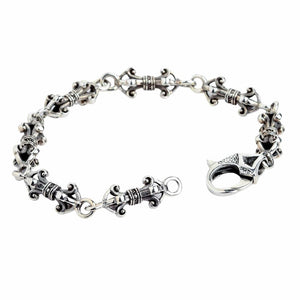 Dorje Vajra Sterling Silver Link Bracelet showing the open clasp beside the separate dorje links.